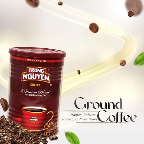 TRUNG NGUYEN LEGEND PREMIUM BLEND Premium Roasted Ground Coffee - Intense Flavor and Chocolate Fragrant by Robusta & Arabica Coffee Beans Blend - Full City Roast with Low Acidity (425g/Can)