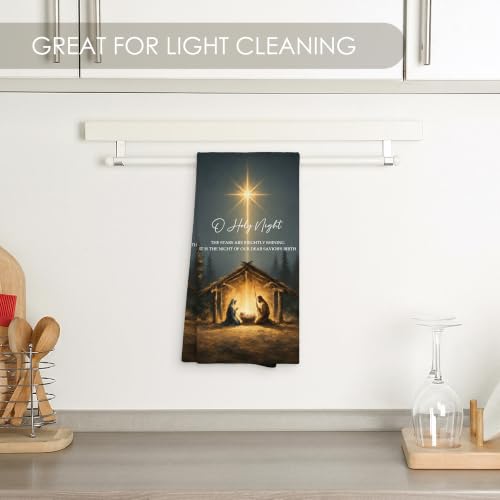 Christmas Nativity Scene Kitchen Towel - O Holy Night Decor, 16x24 Inches - Variation Nativity-02