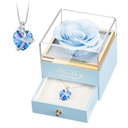 A5 Light Blue Preserved Real Rose Gift for Mom, Wife, Girlfriend - Forever Flowers