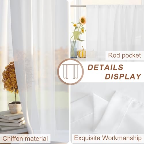 Semi Sheer Curtains 52 x 63 Inches Set with Orange, Brown, Cream Checks - Window Drapes for Living Room Bedroom