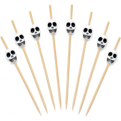 100PCS Skull Bamboo Cocktail Picks for Halloween Party Food & Drinks
