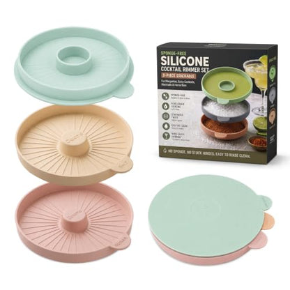Stackable Silicone Margarita Salt Rimmer Set - 3 Piece, Dishwasher Safe
