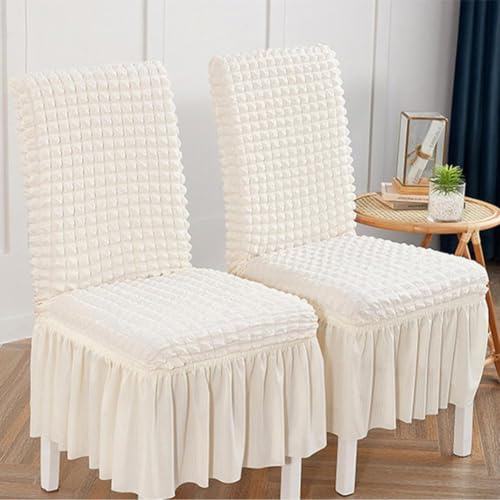 Beige Dorm Chair Cover with Skirt - Stretchy Washable Seat Protector