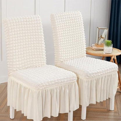 Beige Dorm Chair Cover with Skirt - Stretchy Washable Seat Protector