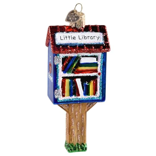 Christmas Glass Blown Ornament Little Library Handcrafted Holiday Decoration