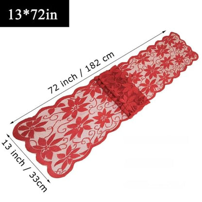 Red Lace Table Runner for Christmas Wedding Bridal Shower Party Decor - 13 x 72 Inch