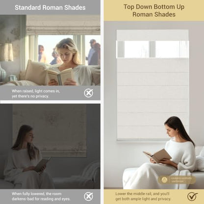 Custom Size Roman Shades Beige Window Blinds Cordless Fabric Curtains