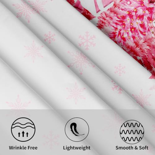 Christmas Forest Pink Round Tablecloth 60 Inch Xmas Trees Holiday Decor