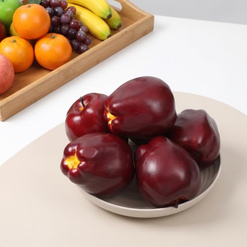 6 Fake Apples for Home Decor, Artificial Fruit, Faux Red Apples Set