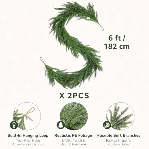 Real Touch 6ft Christmas Cedar Garland with Pinecones - Indoor Outdoor Decor