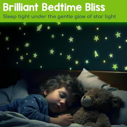 BUNMO Glow in the Dark Ceiling Stars Set - Green 280 pcs Night Sky Decor