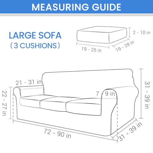 Stretch Sofa Cover Set for 3 Cushion Couch - Off-White 71-91 Inches - 4 Pieces