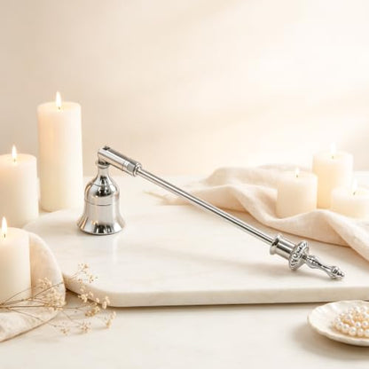 Silver Candle Snuffer 9 Inch Long Handle Bell Shaped Rotatable - Wuyituart