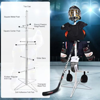 Hockey Equipment Drying Rack Metal Sports Gear Organizer with 4 Hanging Clips