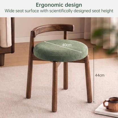 Ash Wood Low-Back Vanity Stool, Walnut Green – Variation of THIS listing