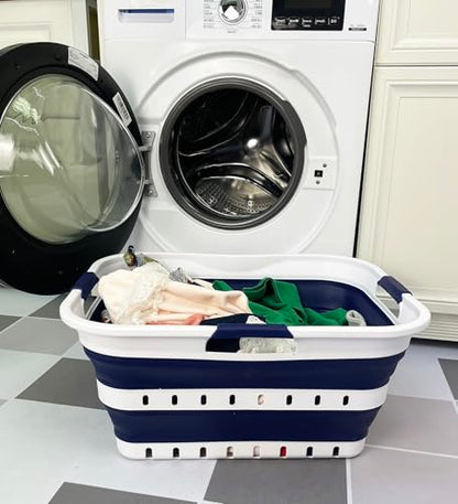 SAMMART 42L (11 gallon) Collapsible Plastic Laundry Basket - Foldable Pop Up Storage Container/Organizer - Space Saving Hamper/Basket (1, White/Quartz Pink)
