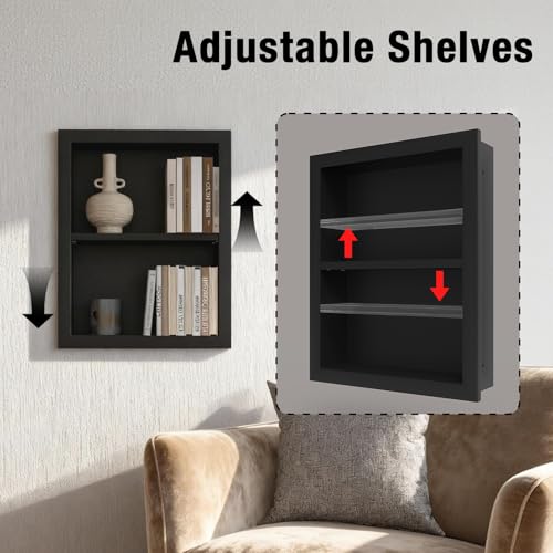 Wood Recessed Wall Niche Cabinet with Adjustable Shelves for Bathroom Living Room Bedroom