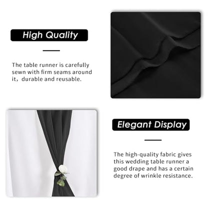 Peomeise 6 Pack Chiffon Table Runners 14x108 Inches - Black, Elegant Decor
