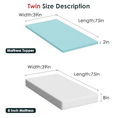 FDW 8 inch Twin Mattress Gel Memory Foam Mattress for Cool Sleep + 2 Inch Gel Memory Foam Topper Set,CertiPUR-US Certified (Twin)