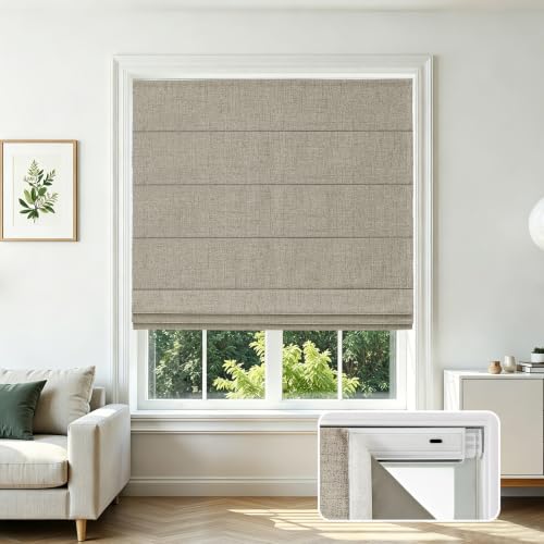 Joydeco Linen No Drill Cordless Roman Shades Blackout 34.5 W x 72 H