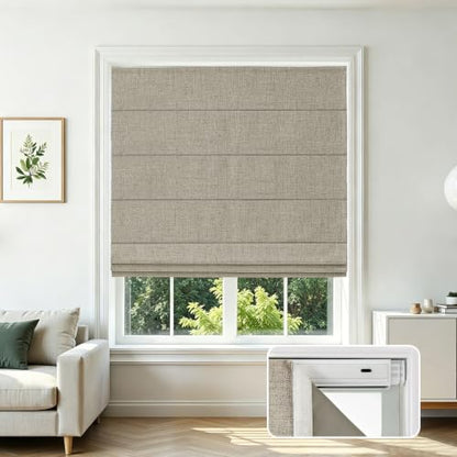 Joydeco Linen No Drill Cordless Roman Shades Blackout 34.5 W x 72 H