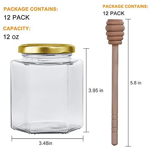 12oz Hexagon Glass Honey Jars with Gold Lids - 12 Pack - Variations of THIS listing