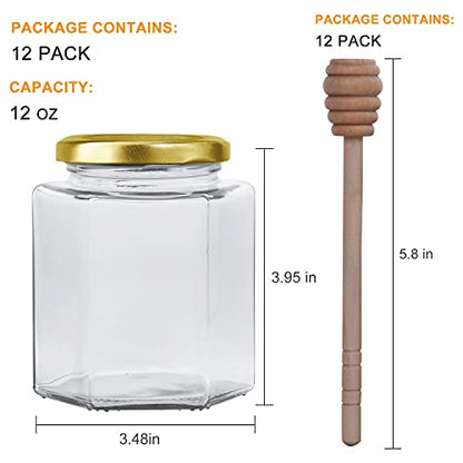 12oz Hexagon Glass Honey Jars with Gold Lids - 12 Pack - Variations of THIS listing