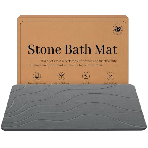 Stone Bath Mat Diatomaceous Earth Non-Slip Super Absorbent Grey - Fast Drying
