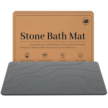 Stone Bath Mat Diatomaceous Earth Non-Slip Super Absorbent Grey - Fast Drying