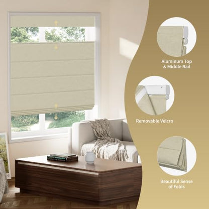 Custom Size Roman Shades Beige Window Blinds Cordless Fabric Curtains