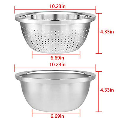 Linkidea 304 Stainless Steel Colander with Bowl Set of 2, Kitchen Strainer, Washer, Drainer Basket with Basin for Vegetable, Fruits, Pasta, Salad Mixing, Food Prep, Heavy Duty & Dishwasher Safe