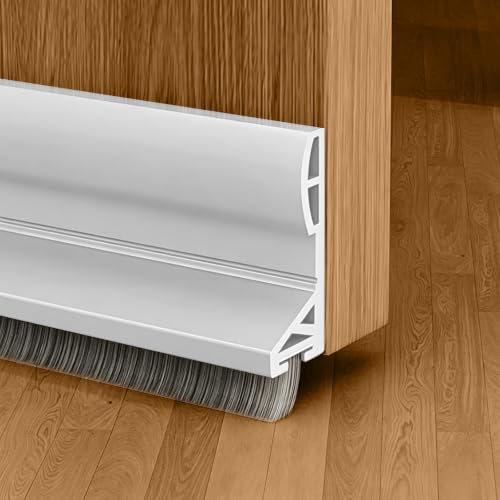 White Door Draft Stopper with 0.8 Inch Brush - 39.4 Inch Silicone Door Sweep