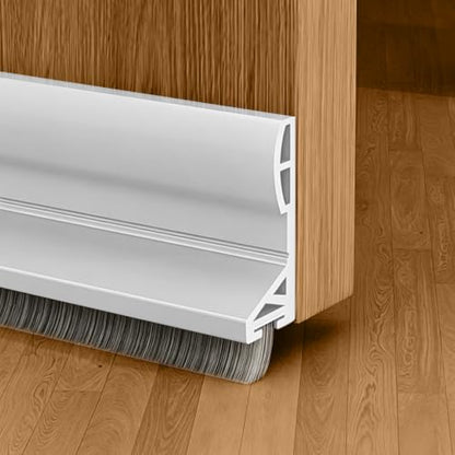 White Door Draft Stopper with 0.8 Inch Brush - 39.4 Inch Silicone Door Sweep
