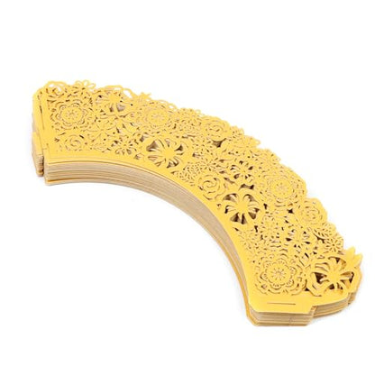 Gold Lace Cupcake Liners, Wedding & Party Baking Wrappers - 50Pcs