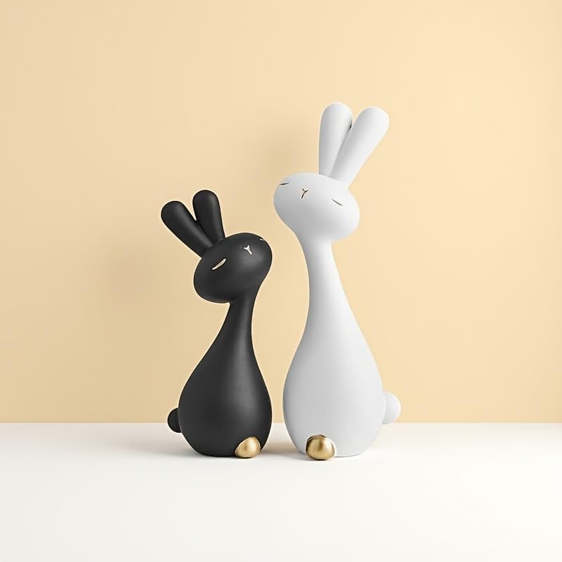 Skiennix Anime Style Resin Rabbit Statue Set - Black & White Bunny Figurines for Home Decor | Perfect Gift for Holidays