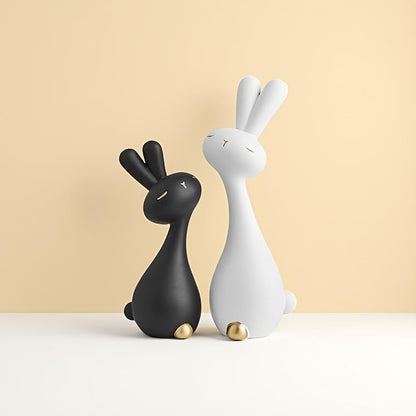 Skiennix Anime Style Resin Rabbit Statue Set - Black & White Bunny Figurines for Home Decor | Perfect Gift for Holidays