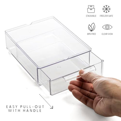 Small Clear Stackable Storage Drawers Set of 6 - Plastic Organizer with Handles