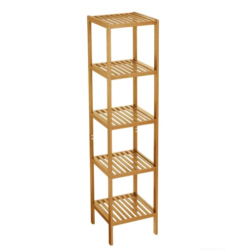 5 Tier Waterproof Bamboo Storage Shelf - Natural Finish, Wall-Mountable, Space-Saving Organizer - Variation of 5 Tier-wood