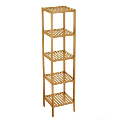 5 Tier Waterproof Bamboo Storage Shelf - Natural Finish, Wall-Mountable, Space-Saving Organizer - Variation of 5 Tier-wood