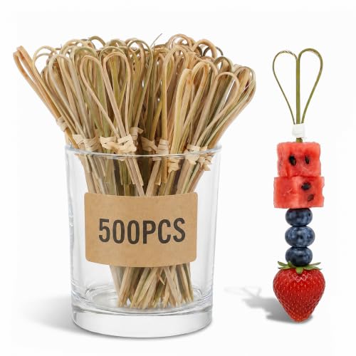 Heart Shaped Bamboo Cocktail Picks – 500 Pcs 4.7 Inch Food & Drink Garnishes