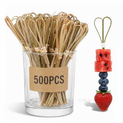 Heart Shaped Bamboo Cocktail Picks – 500 Pcs 4.7 Inch Food & Drink Garnishes