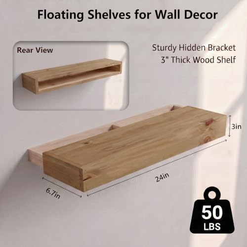 24-Inch Long Thick Rustic Floating Shelves Set of 2 - Light Walnut
