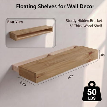 24-Inch Long Thick Rustic Floating Shelves Set of 2 - Light Walnut
