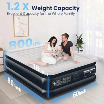 Queen Air Mattress with Built-In Pump - Gray & White, 18-Inch Raised