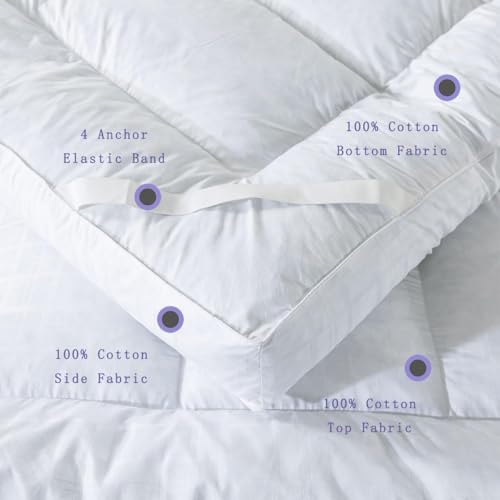 White Plaid 5in Duck Feather Mattress Topper with Cotton Cover - King