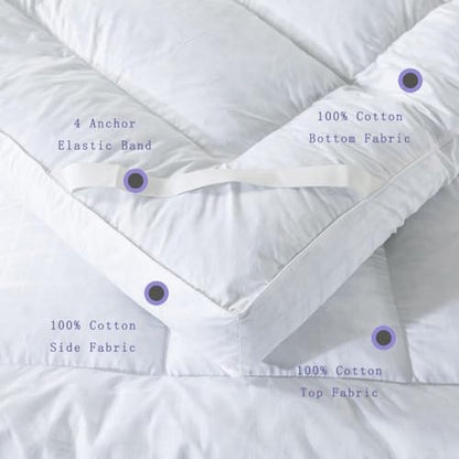 White Plaid 5in Duck Feather Mattress Topper with Cotton Cover - King