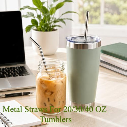 Reusable Metal Drinking Straws Set for 20 & 30 oz Tumblers with Cleaning Brushes