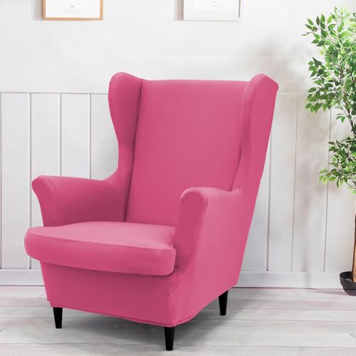 Pink Wingback Chair Slipcover 2-Piece Washable Armchair Protector - One Size