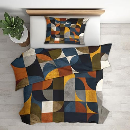 Multicolor Queen Size Geometric Duvet Cover Set - 3 Piece Bedroom Bedding