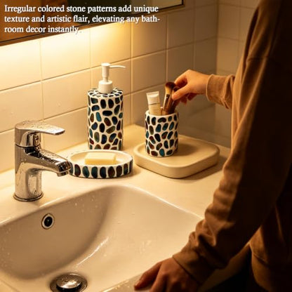 4-Piece Bathroom Accessories Set with Soap Dispenser & Toothbrush Holder - Pebble Design, Water-Resistant